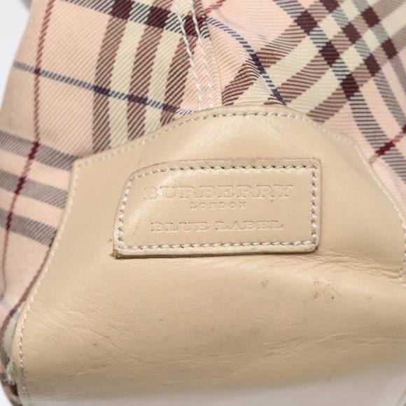 BURBERRY Nova Check Blue Label Tote Bag Nylon Beige Pink Silver Auth ti2039 - Picture 10 of 16
